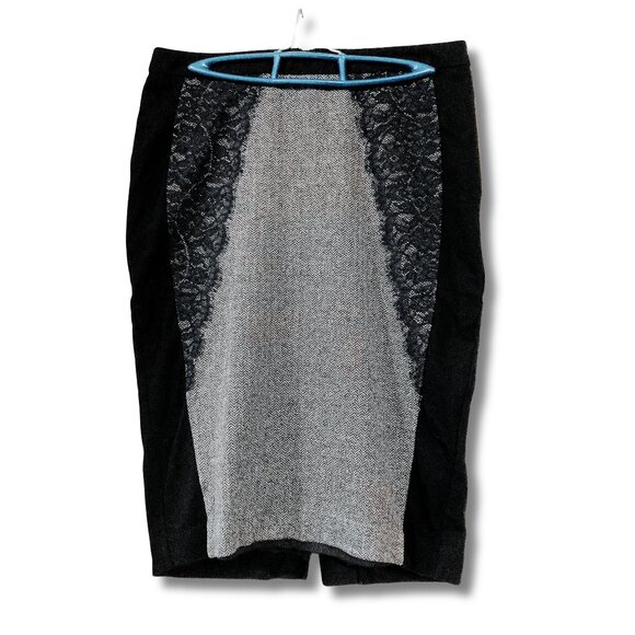 Ricki's Dresses & Skirts - RICKI's Black grey herringbone pencil skirt ~ MEDIUM lace detailing goth skirt